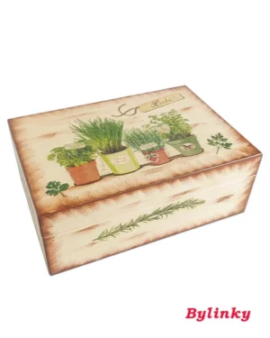 Maľovaná drevená čajová kazeta - vzor bylinky