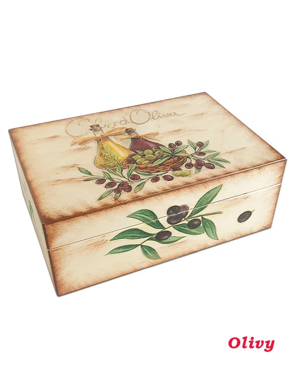 Maľovaná drevená čajová kazeta – vzor olivy