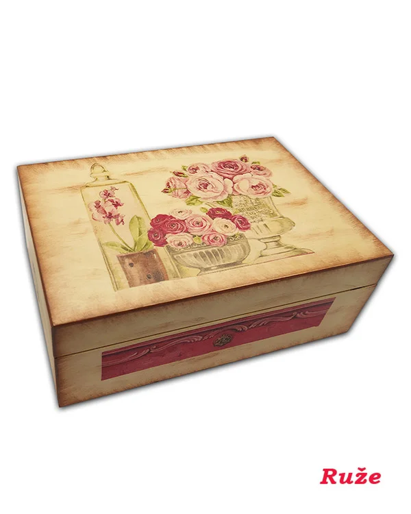 Maľovaná drevená čajová kazeta - vzor ruže