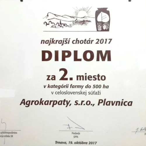 Najkrajší chotár 2017 - diplom